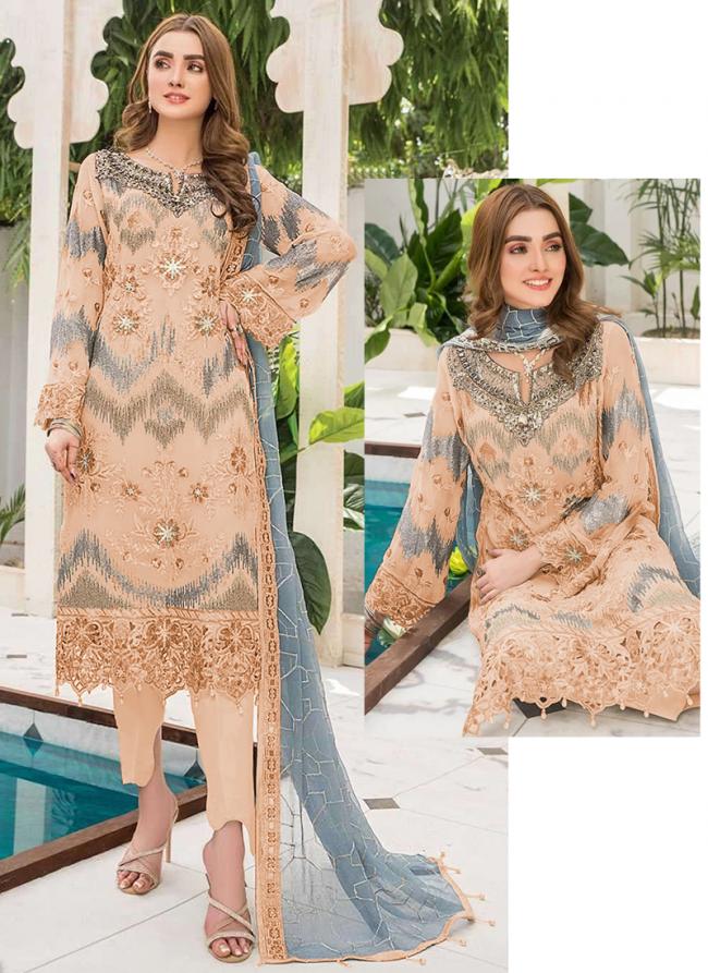 Faux Georgette Peach Eid Wear Embroidery Work Pakistani Suit